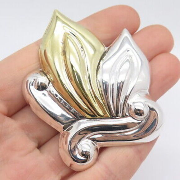 925 Sterling Silver 2-Tone Vintage Mexico Floral Lilly...